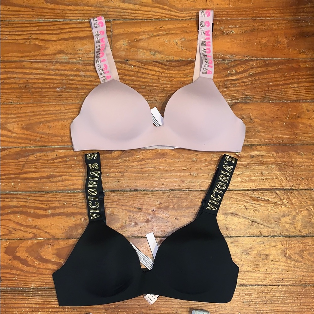 THREE Victoria’s Secret Lightly Lined Wireless Embellished Shine Strap Bras